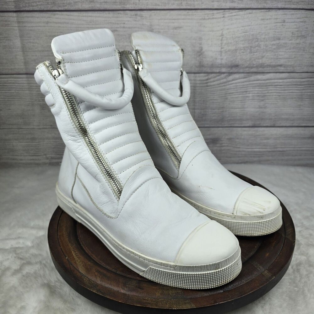 Marcella NYC Women’s Karma White  Vegan Leather Zip Boots Size 41